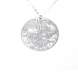 Urban Grid Map Necklace Rome Silver 