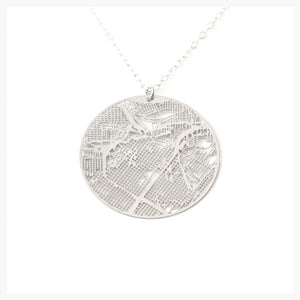 Urban Grid Map Necklace Houston Silver