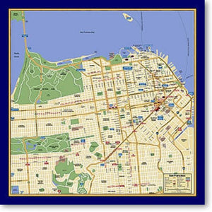 Map Silk Scarf San Francisco Blue Trim