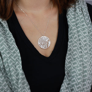 Urban Grid Map Necklace London Silver on Model 
