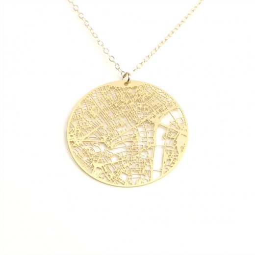 Urban Grid Map Necklace London Gold on Model 