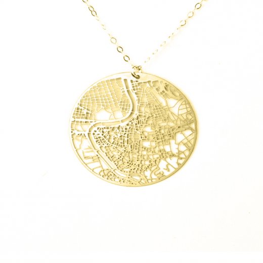 Urban Grid Map Necklace Rome Gold on Model 