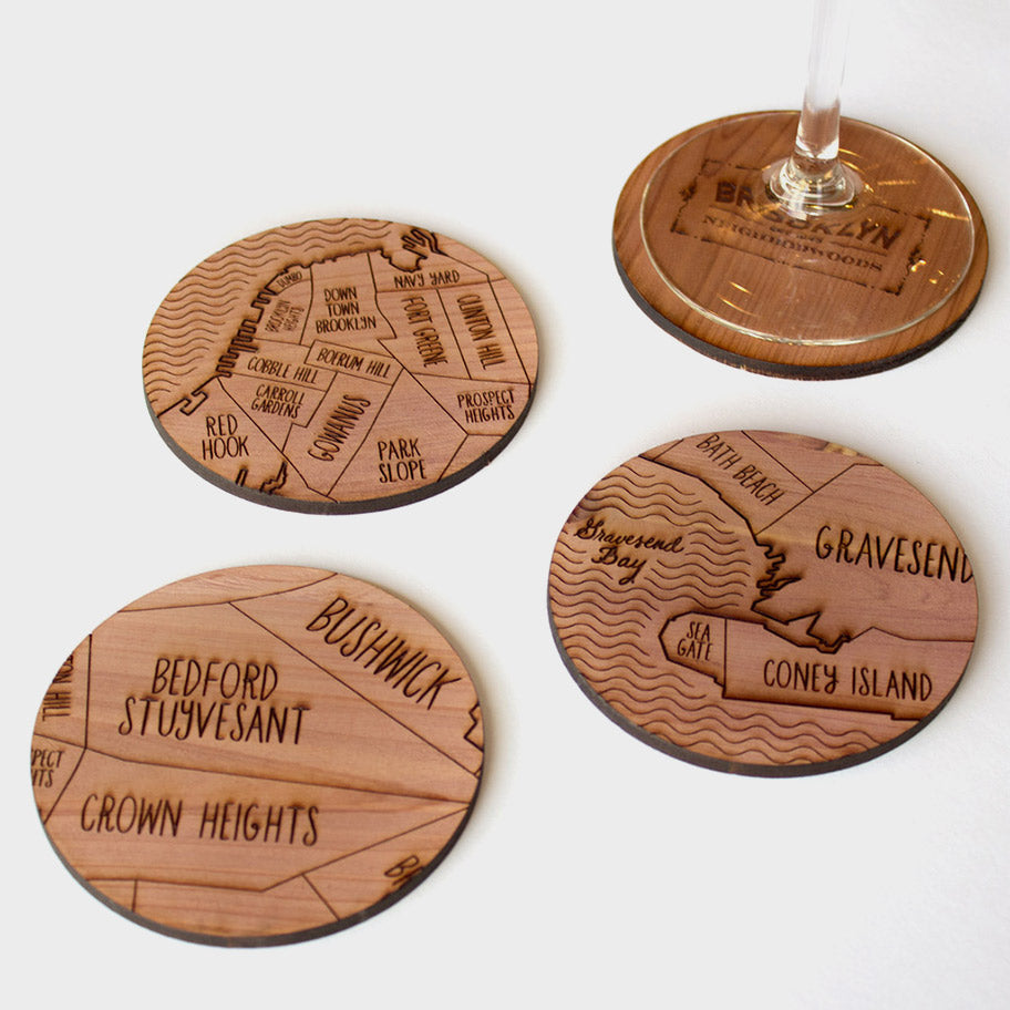 Brooklyn New York Map Neighborwoods Wood Drink Coasters
