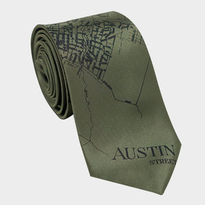 Austin City Map Necktie Olive