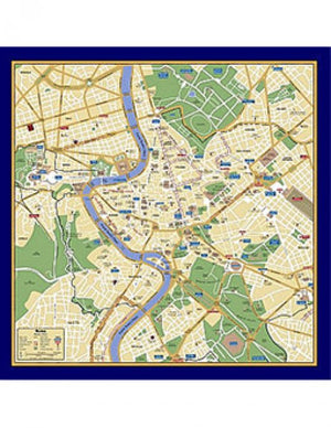Map Silk Scarf Rome Blue Trim