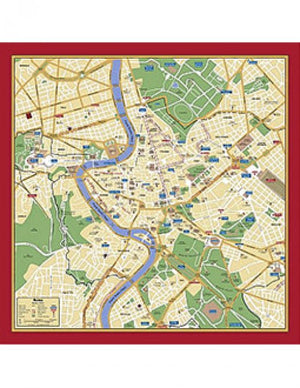 Map Silk Scarf Rome Red Trim