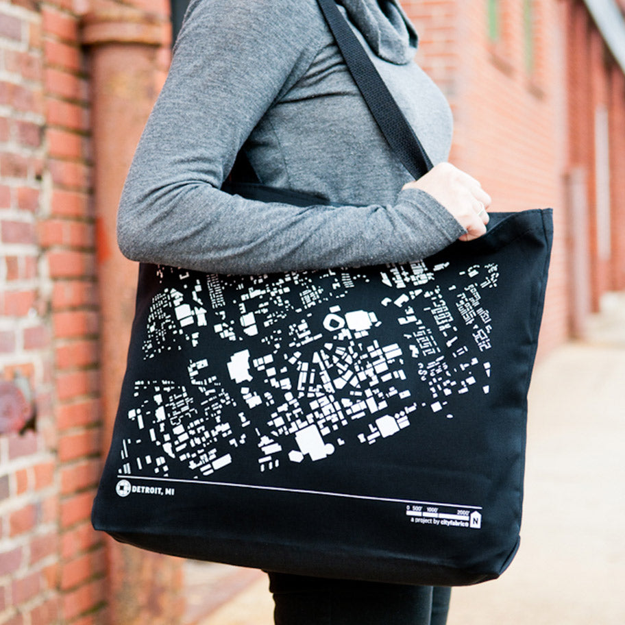 City Map Tote Detriot on Model
