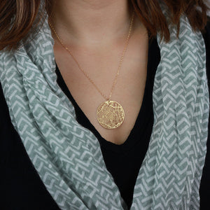 Urban Grid Map Necklace Los Angeles Gold on Model