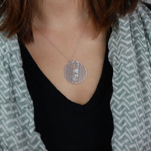 Urban Grid Map Necklace New York City Silver on Model