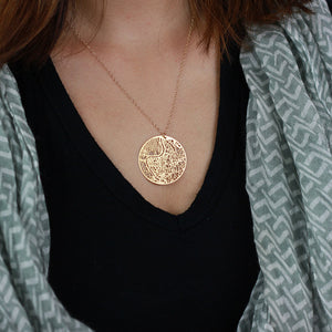 Urban Grid Map Necklace Rome Gold on Model 